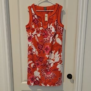 Ann Taylor Vibrant Orange and Pink Midi Dress